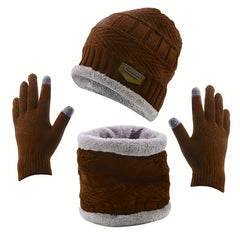 Knitted Gloves & Hat & Scarf Set - Warm Beanie Hat Neck Scarf Touch Gloves