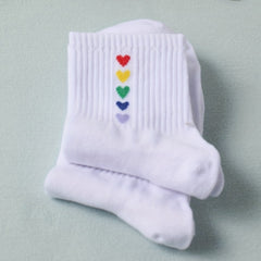 2 Pairs Letter & Heart Print Socks Breathable Mid Tube Women's Stockings