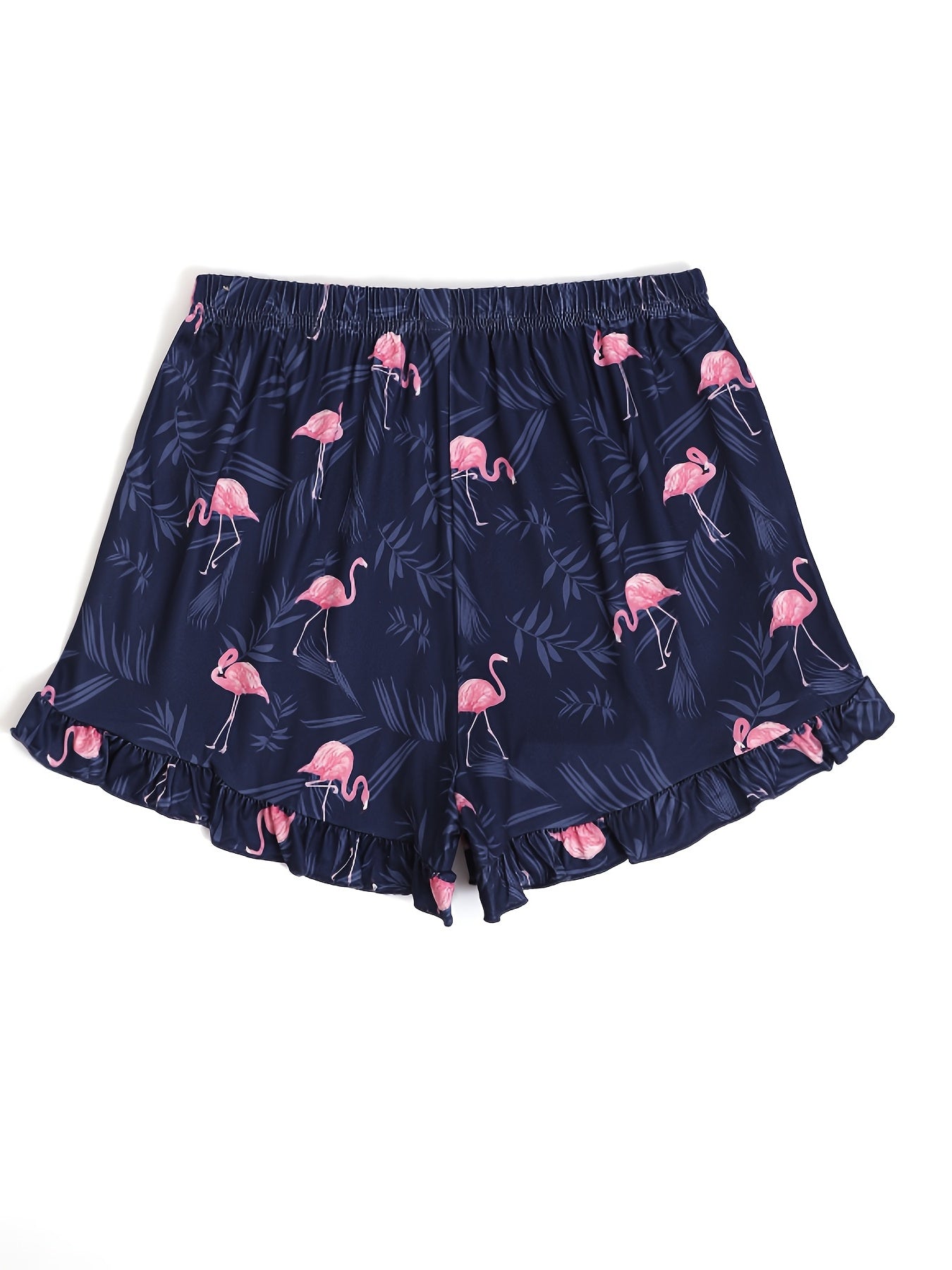 Flamingo Print Lounge Bottoms Elastic Waist Shorts Women's Sleepwear