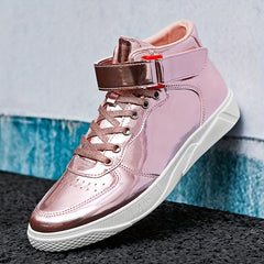Men's High Top Lace-up Sneakers with Hook and Loop Fastener