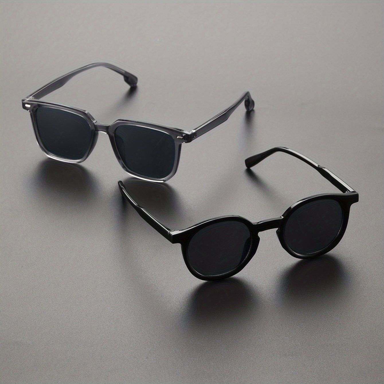 2 Pairs Men's Classic Square Frame Sunglasses with Case