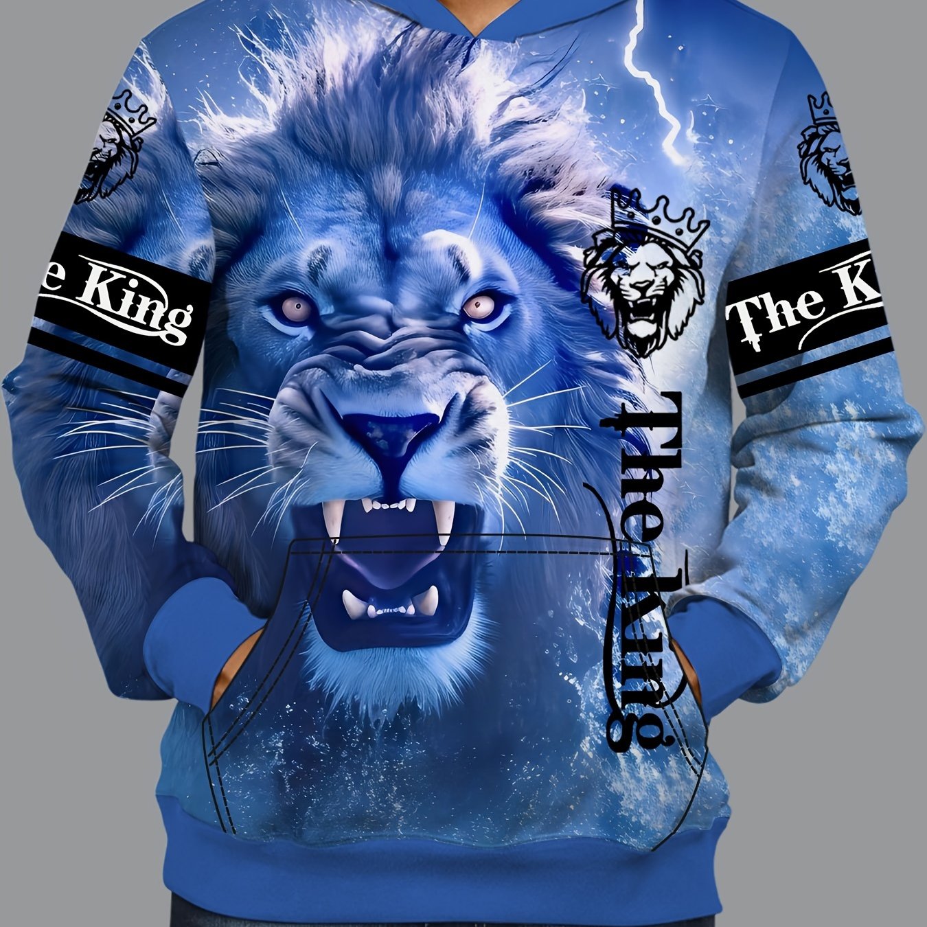 3D Print Lion Hoodie Kangaroo Pocket Loose Pullover Men's Clothing