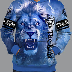 3D Print Lion Hoodie Kangaroo Pocket Loose Pullover Men's Clothing
