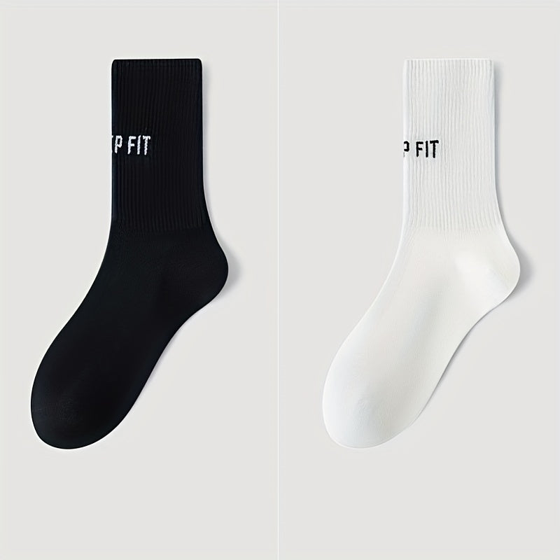 Athletic Non-Slip Yoga Socks - Letter Graphic Sporty Mid-Tube Socks