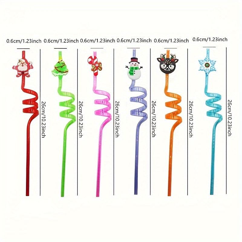 8pcs Reusable Christmas Curved Straws Cup Decorations 8 Random Colors