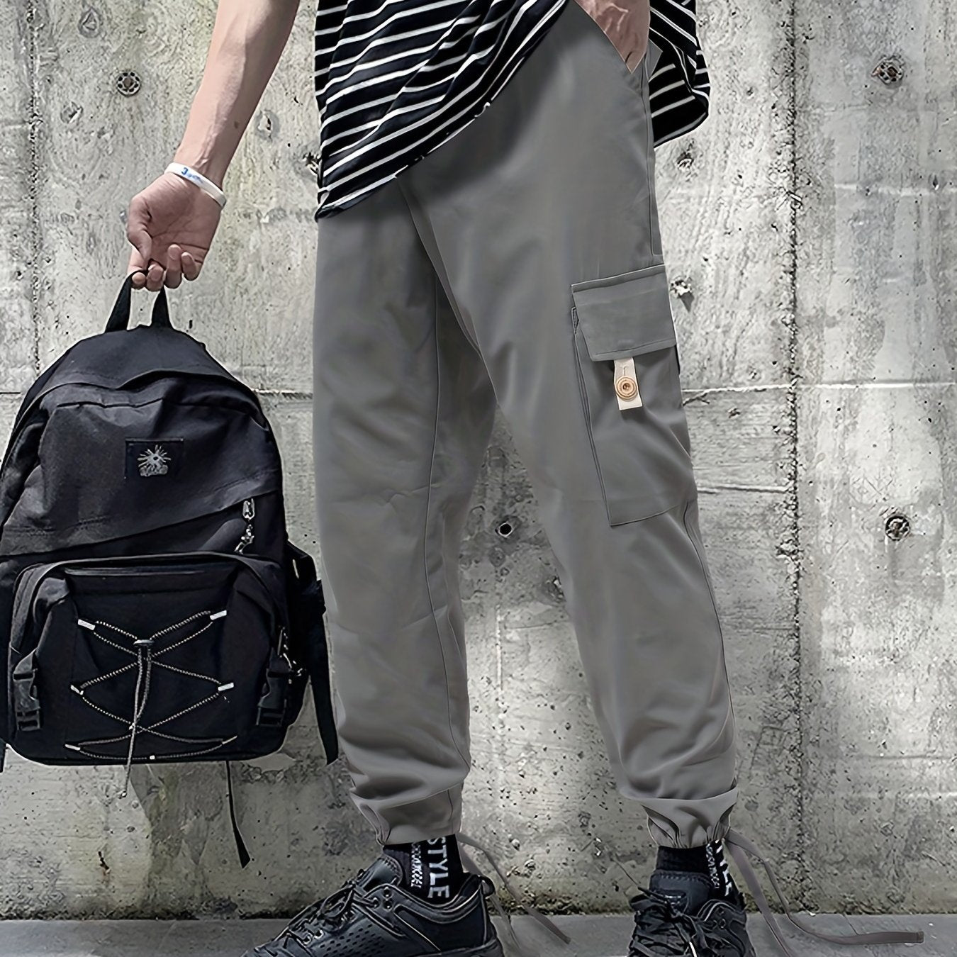 Men's Drawstring Cargo Pants Loose Jogger Pants