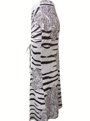 Print Drawstring Slit Skirt Spring & Summer Women's Clothing