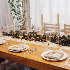 Golden Leaf Organza Metallic Table Runner for Home Kitchen Table Decoration