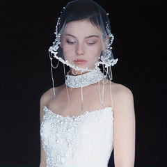 Baroque Style Bride's Headpiece with Lace Veil for Wedding Gowns