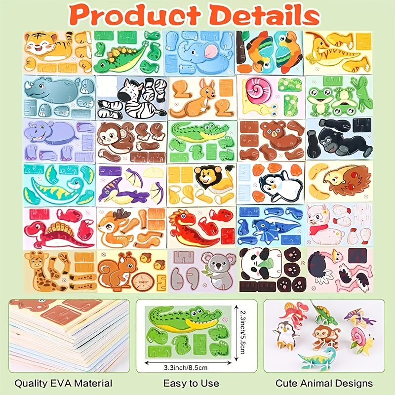 3030pcs Animal 3D Puzzle Educational Paper Jigsaw for Kids DIY Craft Kit