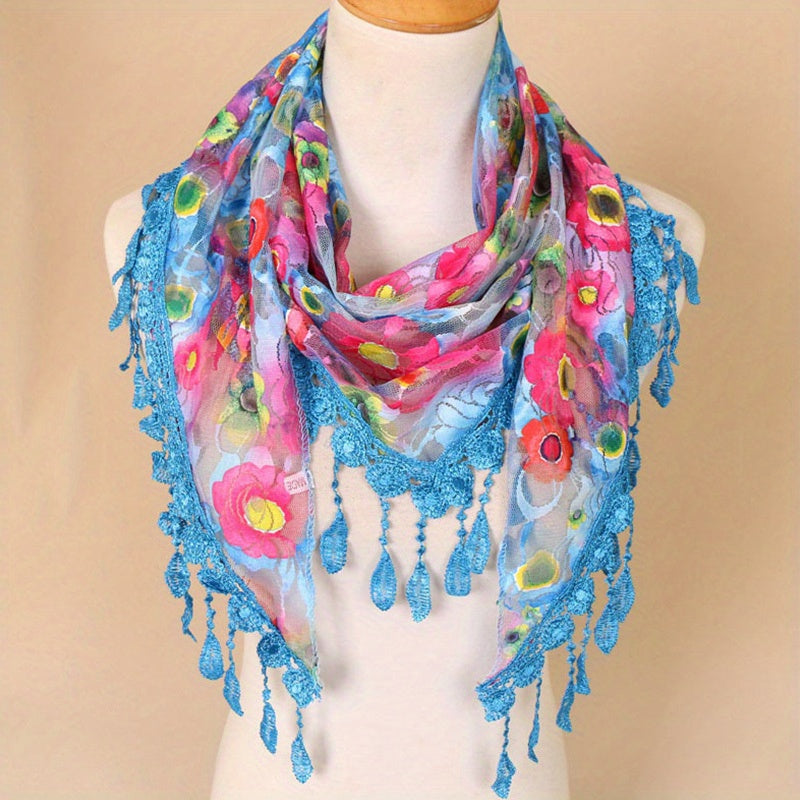 Colorful Embroidered Lace Triangle Scarf Thin Breathable Tassel Shawl