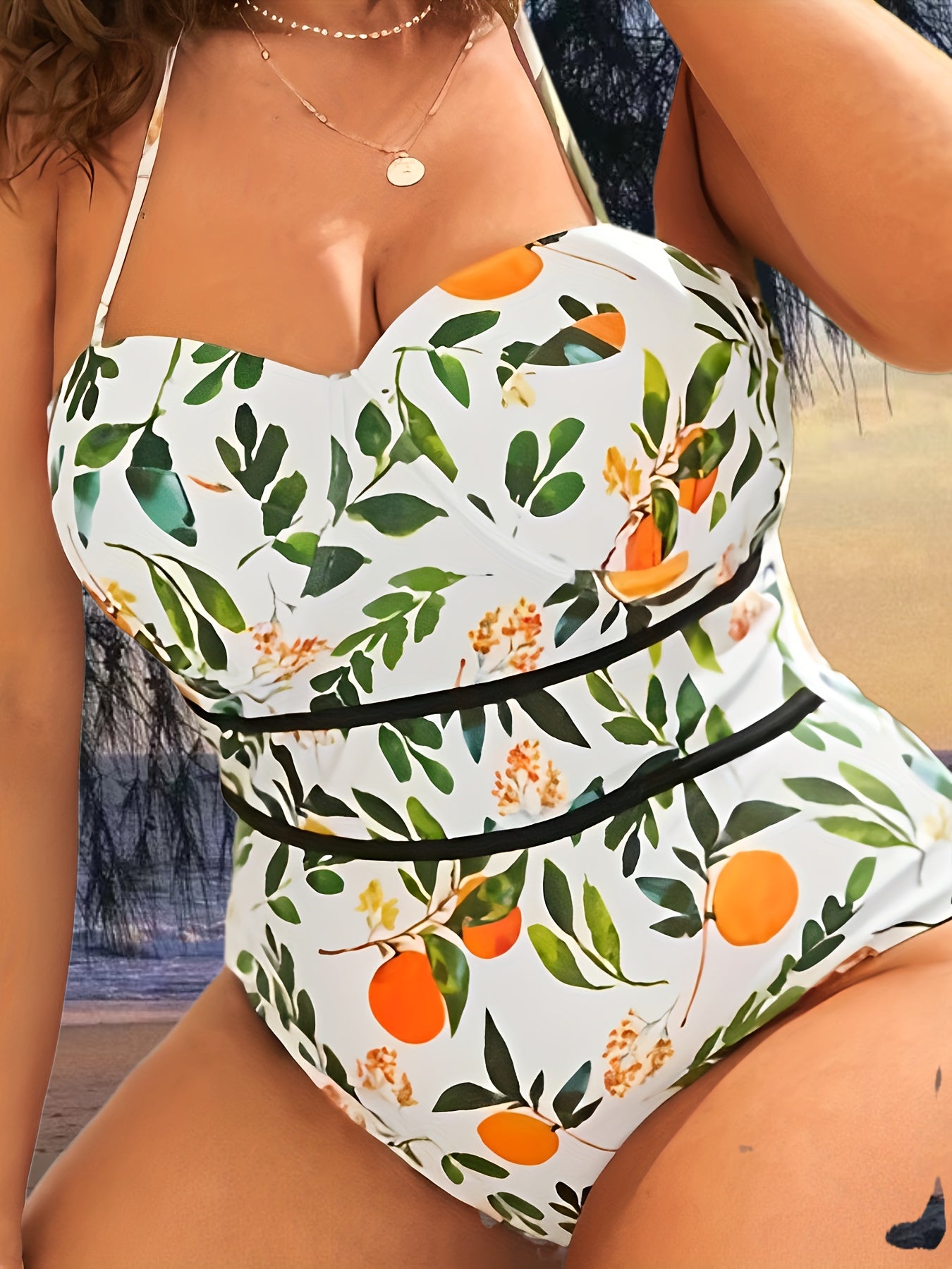 Lemon Print Backless One Piece Swimsuit