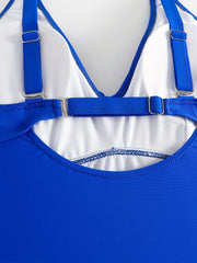 Solid Criss Cross V Neck One Piece Swimsuit