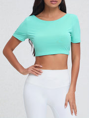 Sports Twist Solid Short Sleeve Top Crew Neck T shirt Women's Activewear