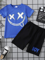Boys Smile Print Tee Matching Shorts Summer