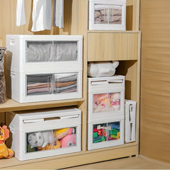 Stackable Storage Box Wheels Doors Plastic Containers Room Decor Home