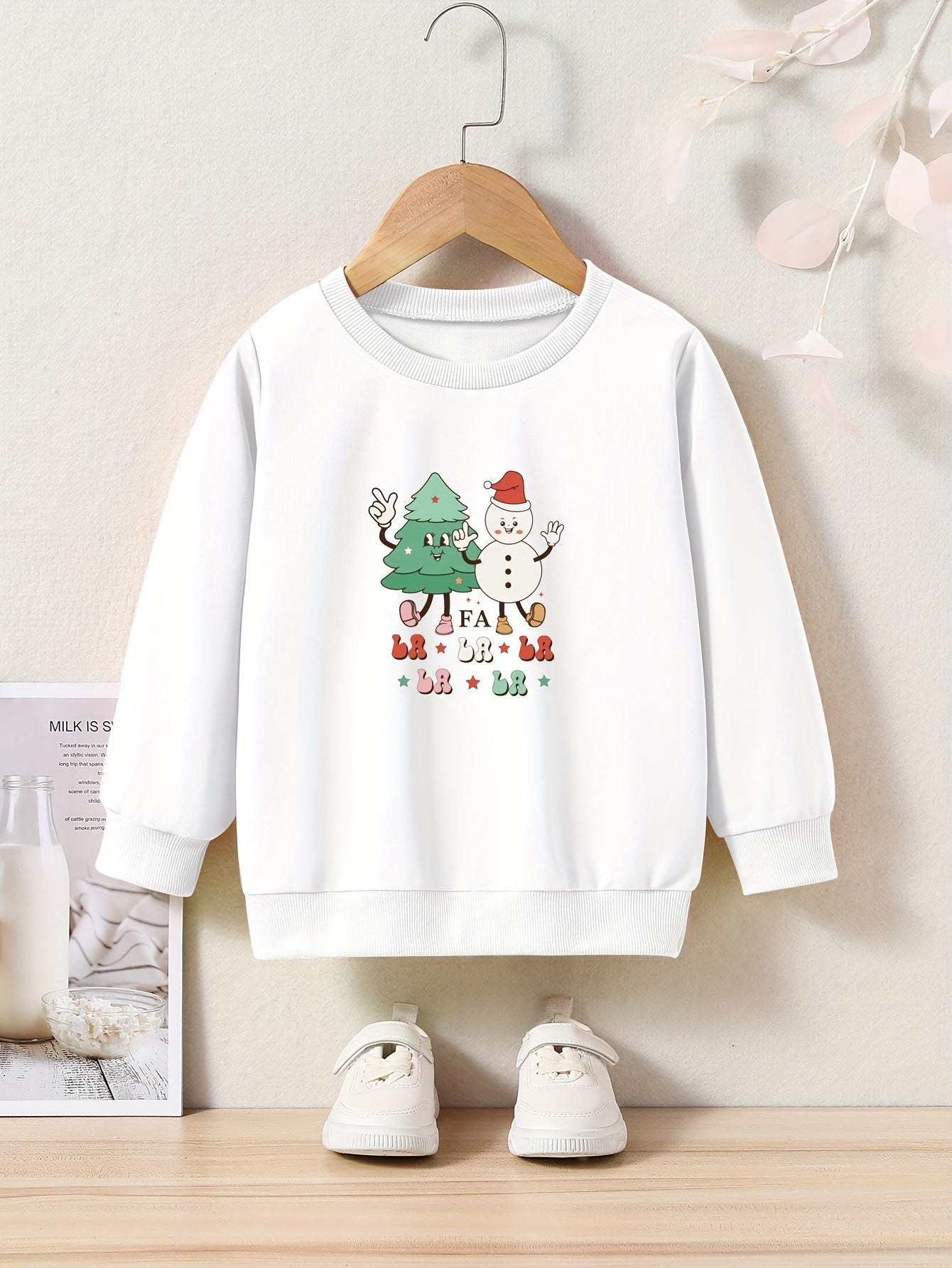Christmas Snowman & Tree Print Girls Sweatshirt