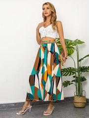 Geo Print Elastic Waist Swing Skirt