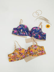 2pcs Floral Print Push Up Bra Pack Seamless Bralette Women's Lingerie