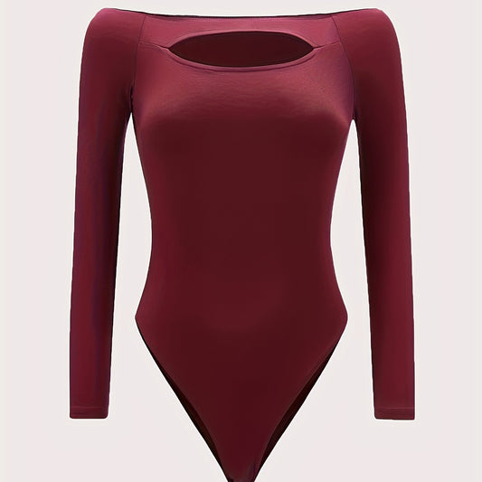 Off Shoulder Cut Out Bodysuit Long Sleeve Slim Fit Casual Bodysuit