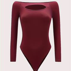 Off Shoulder Cut Out Bodysuit Long Sleeve Slim Fit Casual Bodysuit
