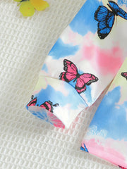 Kid's Butterfly Tie dye Print Pajama Set Long Sleeve Top & Elastic Waist Pants