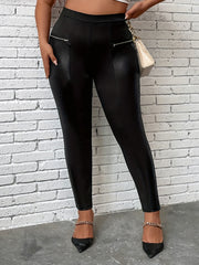 Zipper High Rise Leggings Solid Stretch