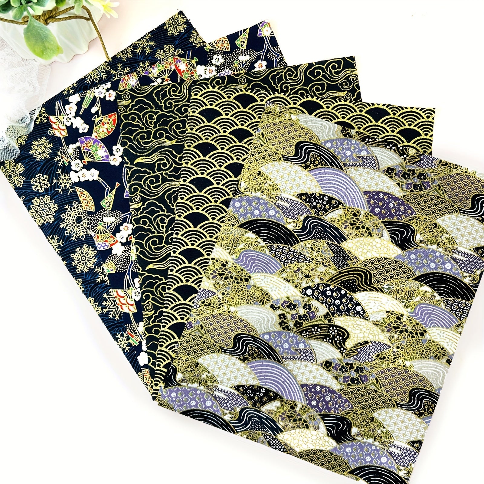 5pcs Japanese Cotton Fabric DIY Kimono Sewing Dolls Bags Clothing Navy