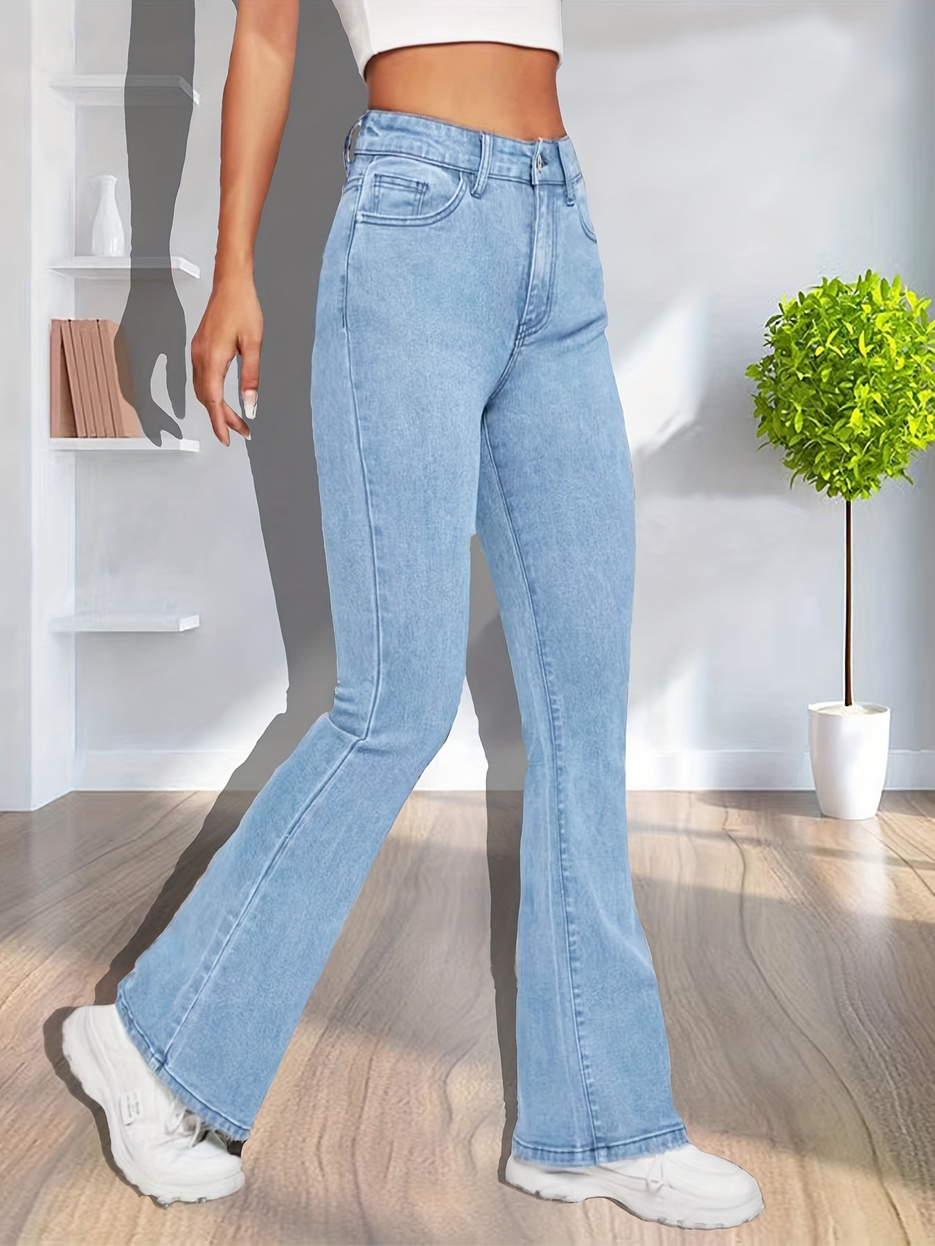 High Stretch Flared Jeans Wide Leg Denim Women's Pants