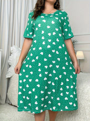 Heart & Polka Dot Print Round Neck Sleep Dress