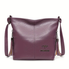 Vegan Leather Bucket Bag Durable Stitching Crossbody Style Solid Shoulder Purse