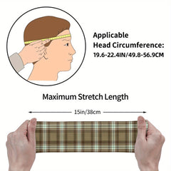 Vintage Plaid Headband Earthy Brown Teal Grid for Sports & Casual Outfits