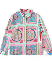 Boho Blouse Patchwork Print Long Sleeve Button Up Shirt Top