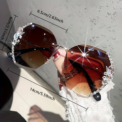 Rhinestone Rimless Sunglasses Gradient UV400