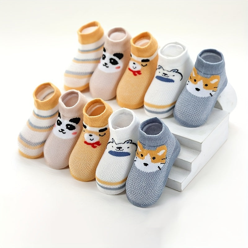 5Pairs Baby Boys Cartoon Animals Mesh Breathable Ankle Socks Summer