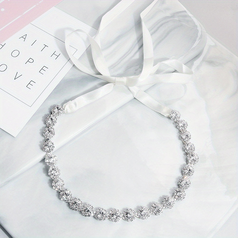Crystal Headband Rhinestone Head Piece Satin Ribbon Hair Accessories