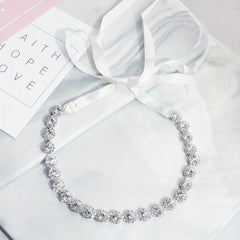 Crystal Headband Rhinestone Head Piece Satin Ribbon Hair Accessories