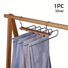 5 in 1 Folding Pants Hanger Solid Wood And Metal Pants Clip