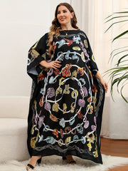 Boho Cover Up Women's Plus Graphic Print Loose Kaftan Dress
