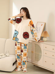 Cartoon Print Pajama Set Long Sleeve Top & Pants