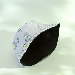 Girls Cartoon Unicorn Print Fisherman's Hat Sun Screen Bucket Cap