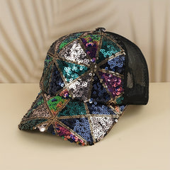 Sequins Block Baseball Cap Mesh Hip Hop Trucker Hat Sunshade Sports Hats