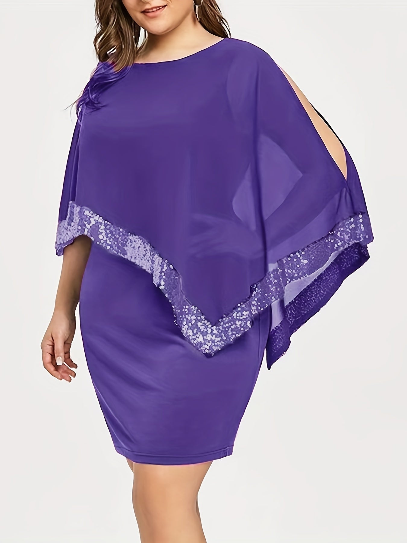 Solid Contrast Sequin Trim Cold Shoulder Formal Dress