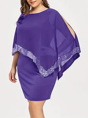 Solid Contrast Sequin Trim Cold Shoulder Formal Dress