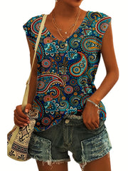 Floral Print Cap Sleeve V Neck Tops Casual Summer Tank Top Women's Clothing