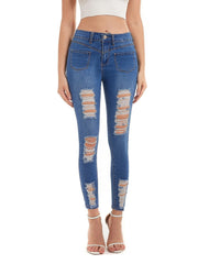 Solid Ripped High Stretch Skinny Jeans