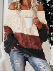 Colorblock Off Shoulder Sweater Long Sleeve Jumper