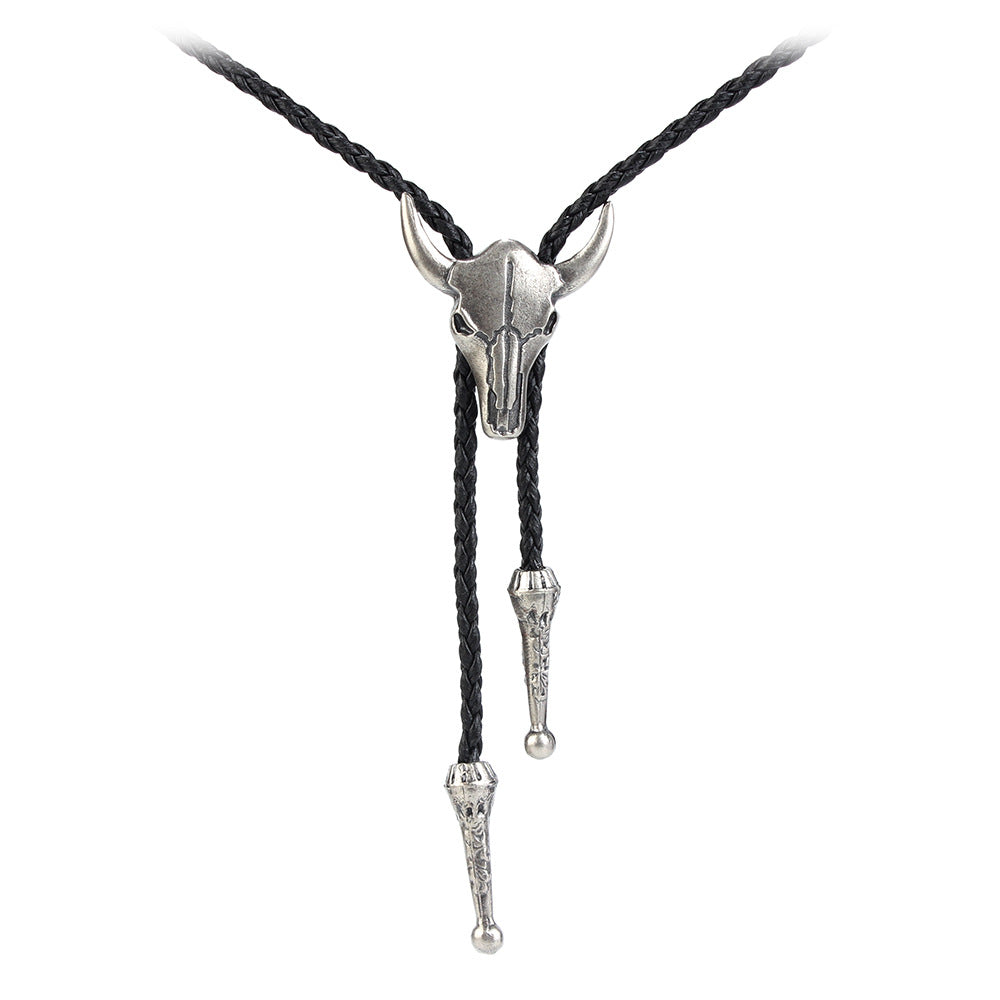 Vintage Leather Bolo Men's Tie Cow Skull Denim Tie
