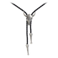 Vintage Leather Bolo Men's Tie Cow Skull Denim Tie