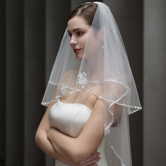Princess Style Sheer Tulle Bridal Veil with Floral Embellishments